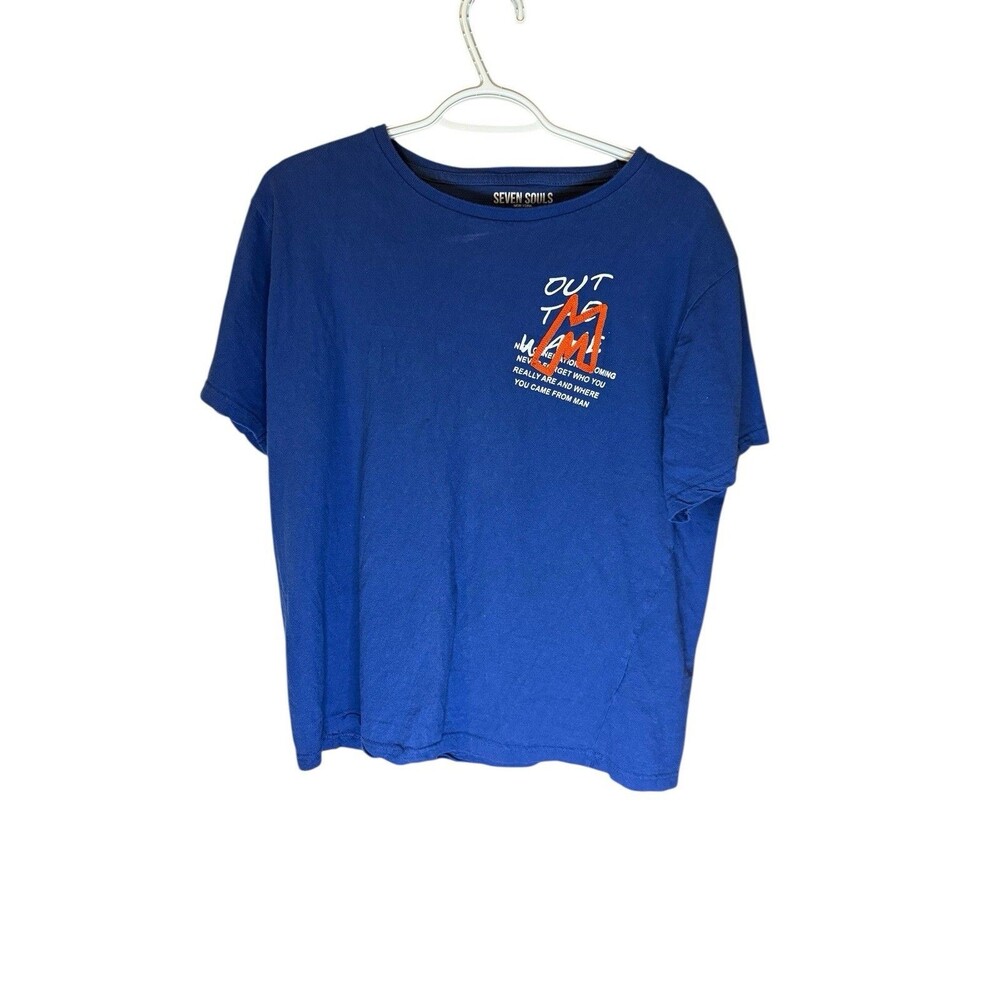 Seven Souls T-Shirt Men Medium Blue Embroidered Logo
